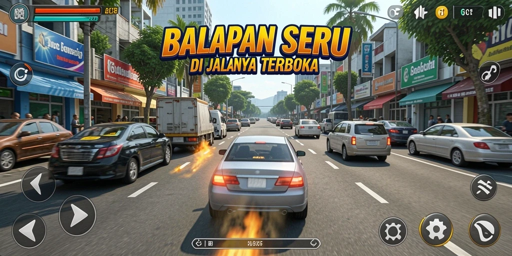 Tampilan gameplay 6CF menampilkan aksi balapan mendebarkan yang intens.