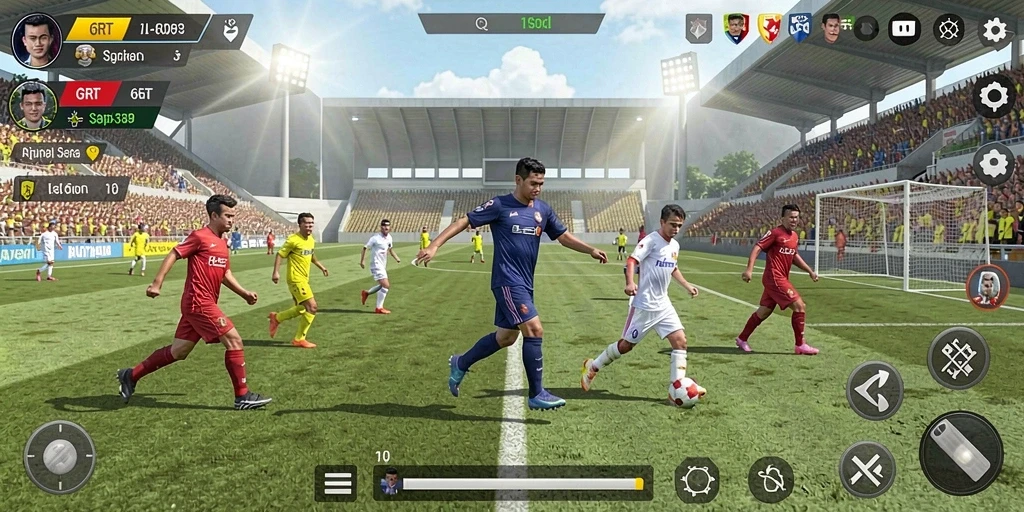 Screenshot gameplay <strong>6RT</strong> menampilkan aksi sepak bola yang mendebarkan.