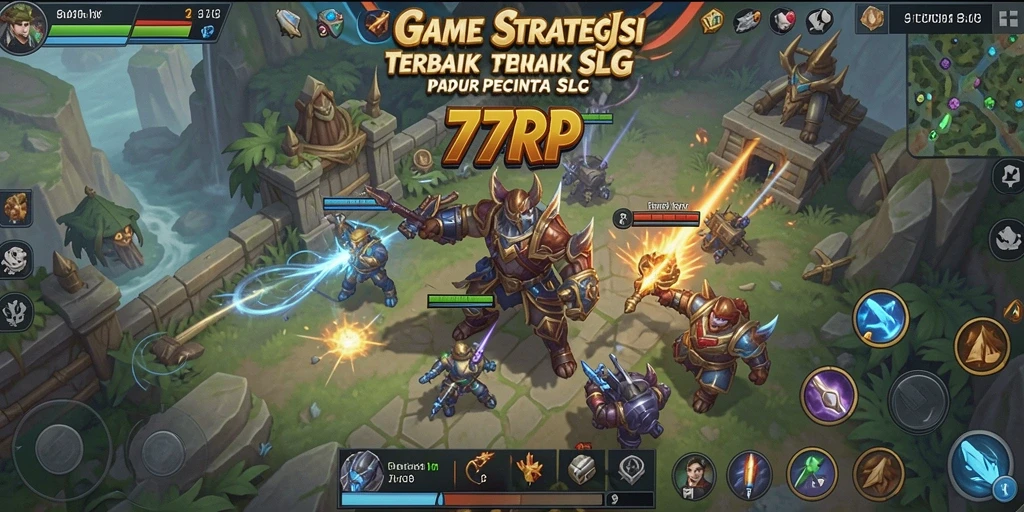 Screenshot menunjukkan pertempuran seru dan strategi gameplay SLG.