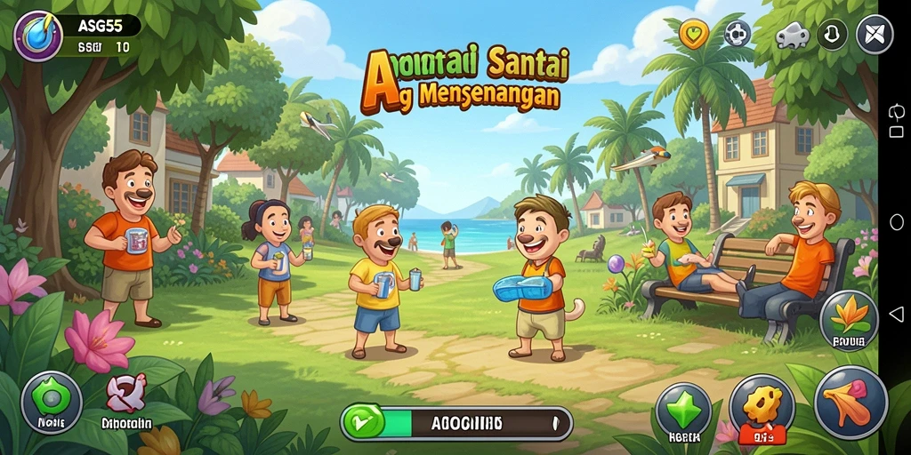 Screenshot ASG55 menunjukkan gameplay yang penuh warna dan interaktif.