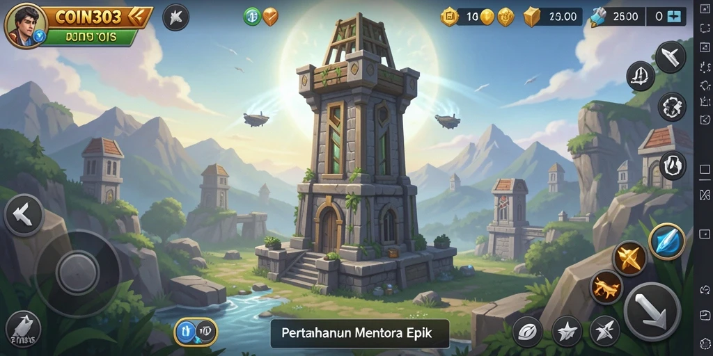 Tampilan menara strategis saat melawan gelombang musuh.