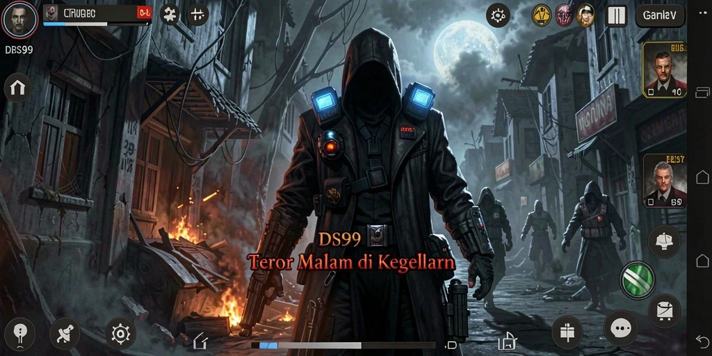 Screenshot utama DS99 yang menunjukkan suasana horor yang menakutkan.