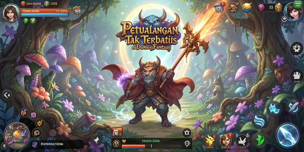 Screenshot utama E88 menunjukkan petualangan seru di alam fantasi.