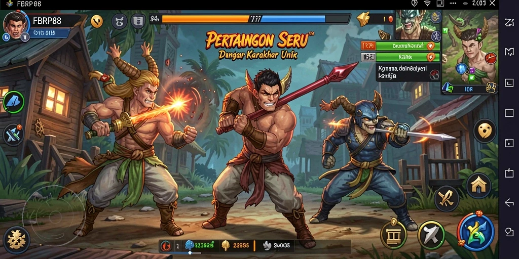 Screenshot gameplay FBRP88 dengan pertarungan karakter yang intens.