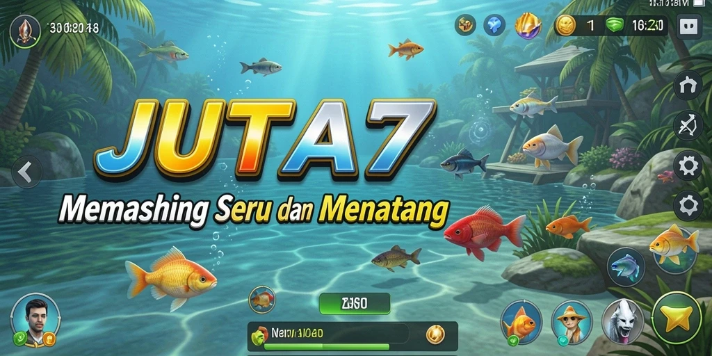 Tampilan utama gameplay JUTA7 dengan aksi memancing yang menegangkan.