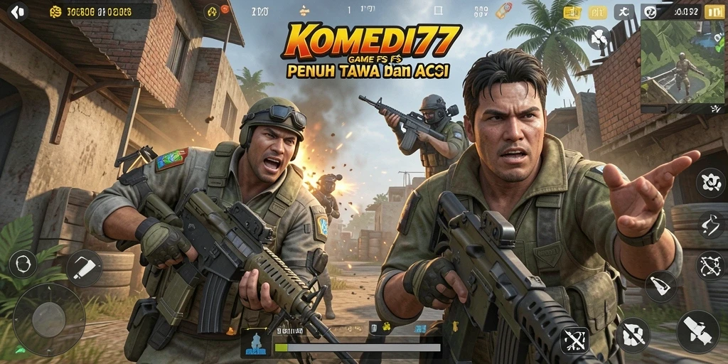 Tangkapan layar menunjukkan aksi FPS yang penuh dengan humor dan kesenangan.