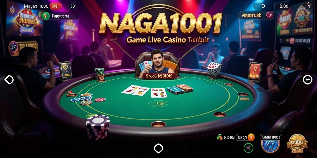 Screenshot gameplay NAGA1001 menampilkan dealer nyata dan suasana kasino langsung.
