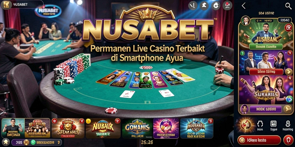 Gameplay NUSABET dengan dealer langsung di lingkungan kasino nyata.