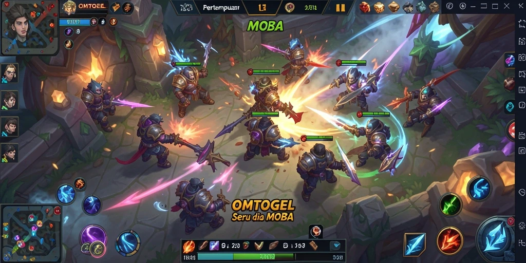 Screenshot gameplay OMTOGEL menampilkan pertarungan tim yang seru dan dinamis.