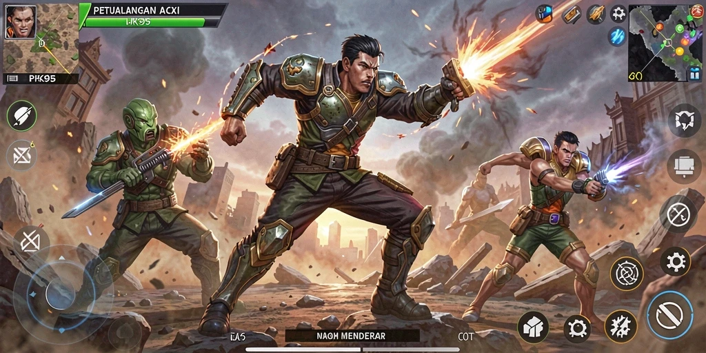 Tampilan gameplay PK95 yang intens dan penuh aksi.