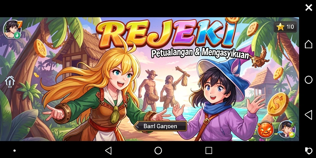 Tampilan screenshot REJEKI dengan karakter Anime bertarung dinamis.
