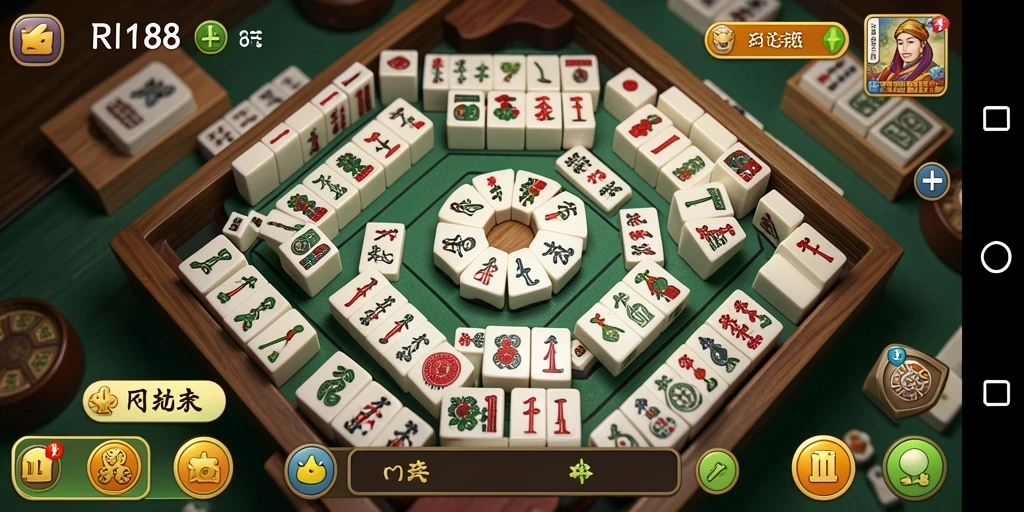 Tampilan gameplay Mahjong di RI188 dengan ubin yang penuh warna.